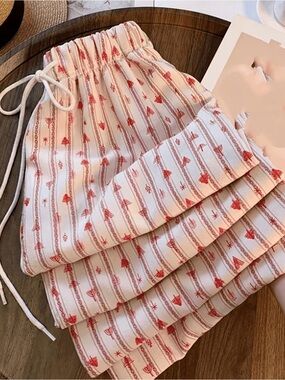 Cream Drawstring Lounge Pants with Red Nautical Print